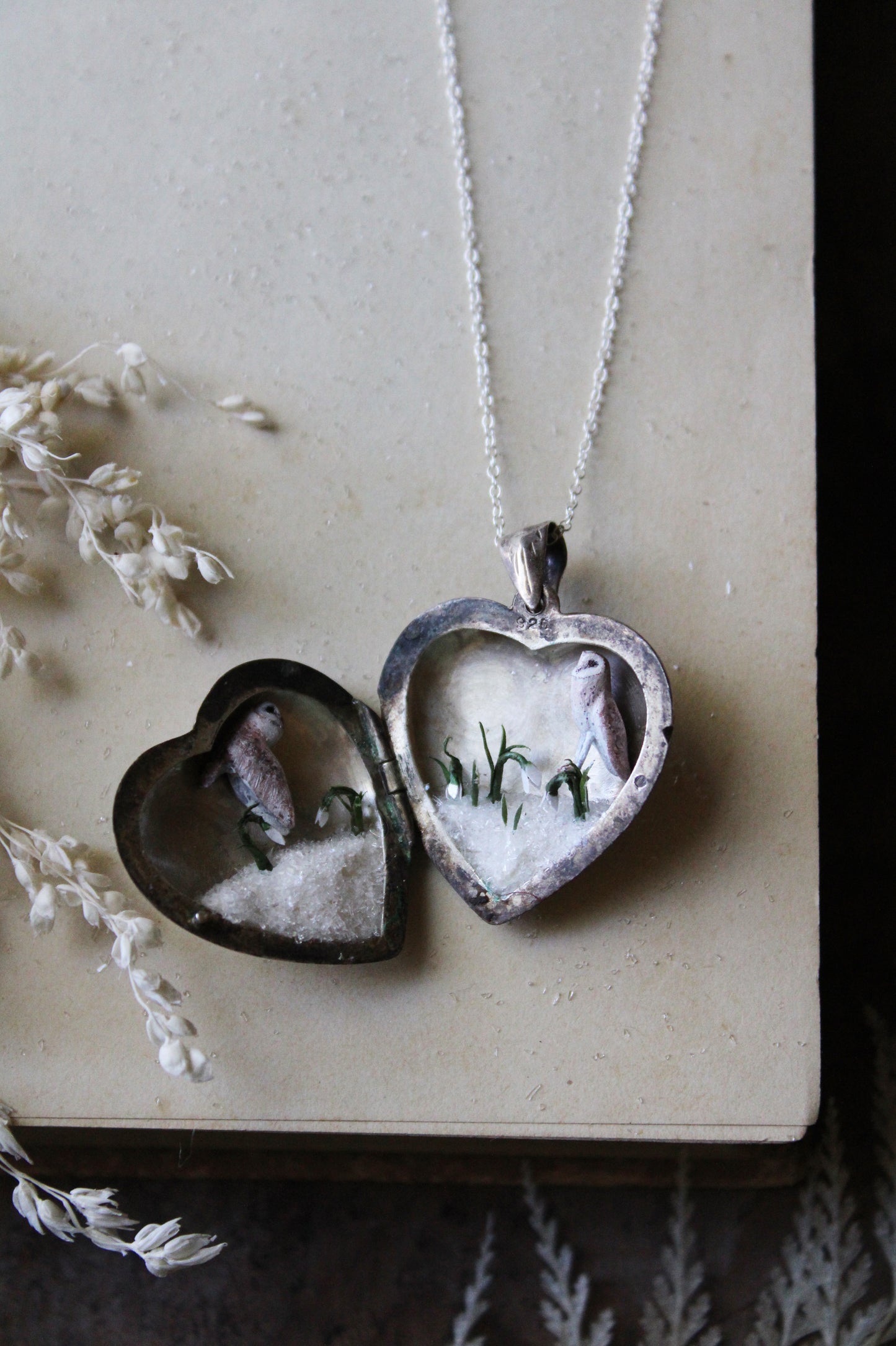 Barn Owl & Snowdrops II | Vintage Locket