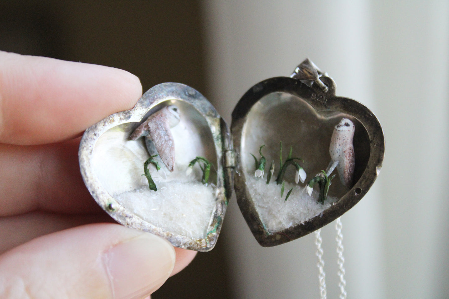 Barn Owl & Snowdrops II | Vintage Locket