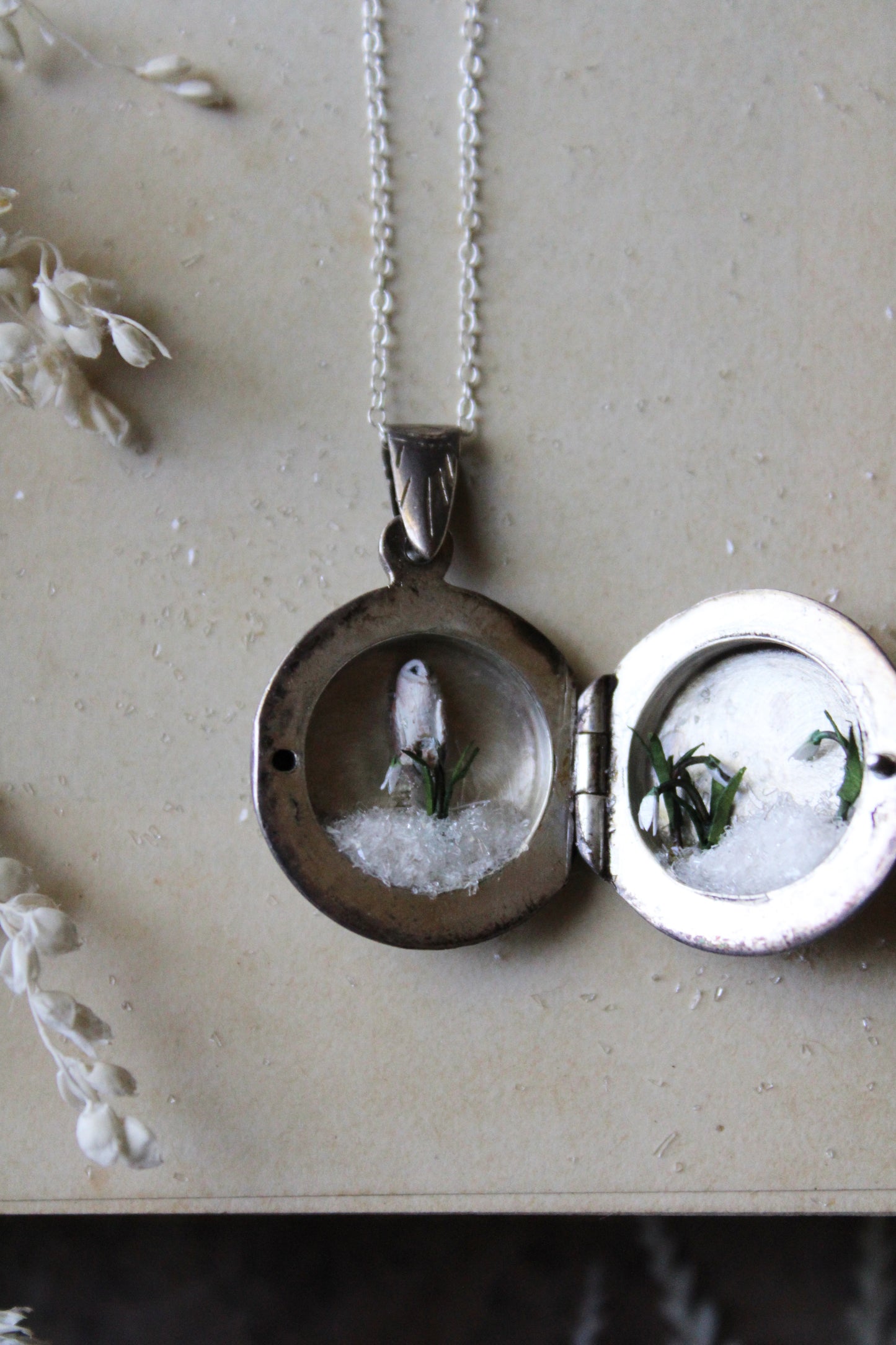 Barn Owl & Snowdrops III | Vintage Locket