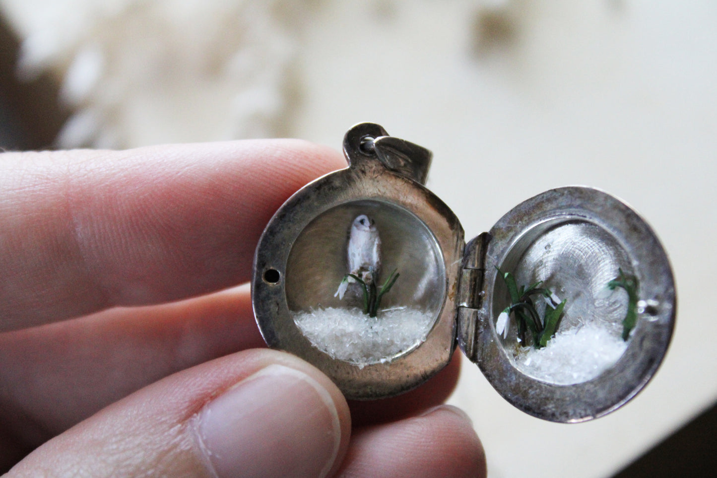 Barn Owl & Snowdrops III | Vintage Locket