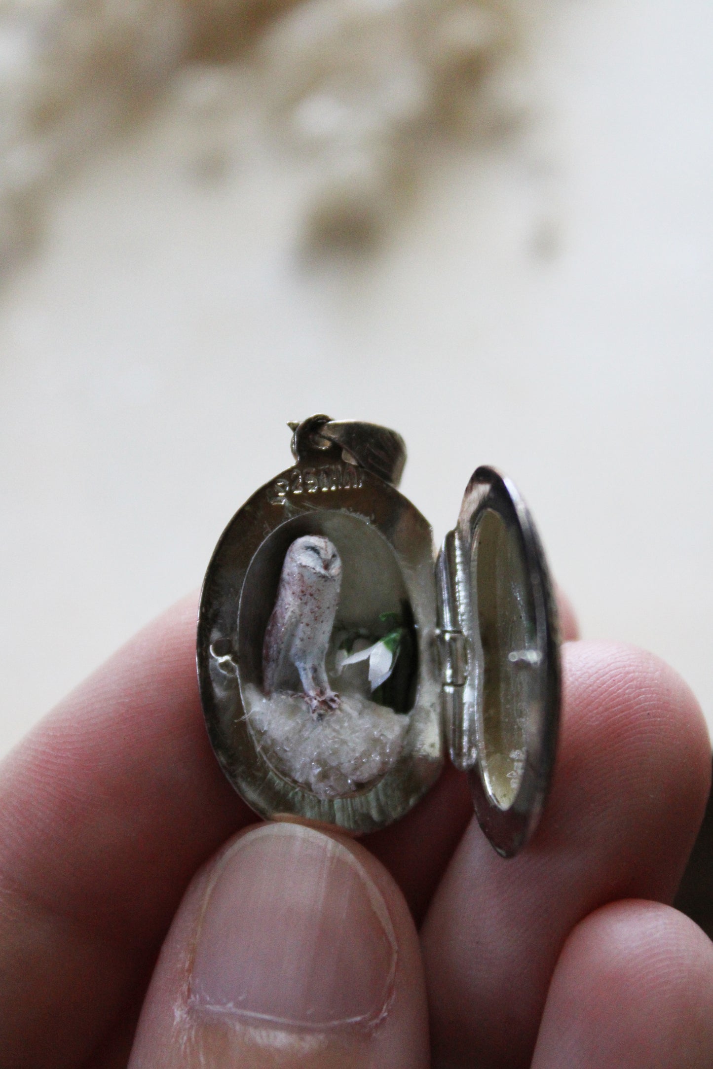 Barn Owl & Snowdrops IV | Vintage Locket