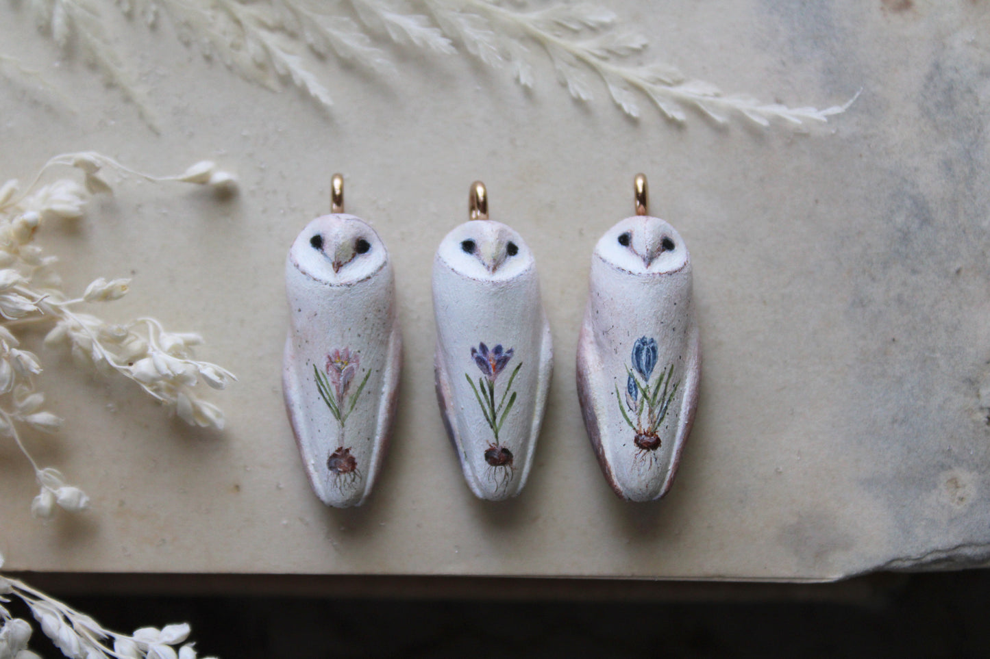 Crocus Barn Owl Necklaces