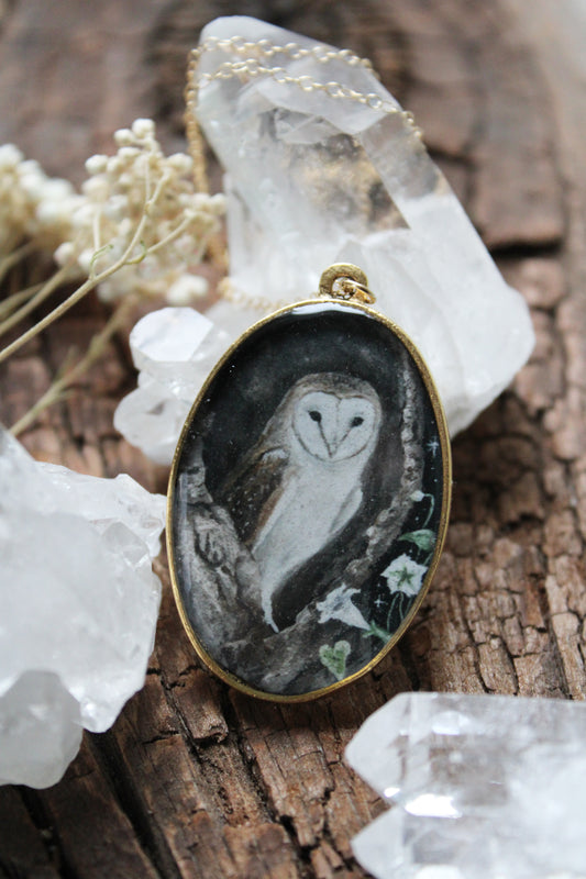 Moonflower Barn Owl Necklace