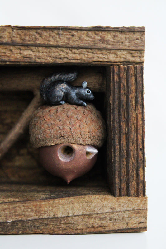'A Squirrel's Acorn Home IV' | Wooden Shadowbox