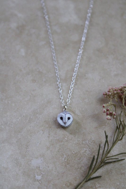Tiny Barn Owl Face Necklace