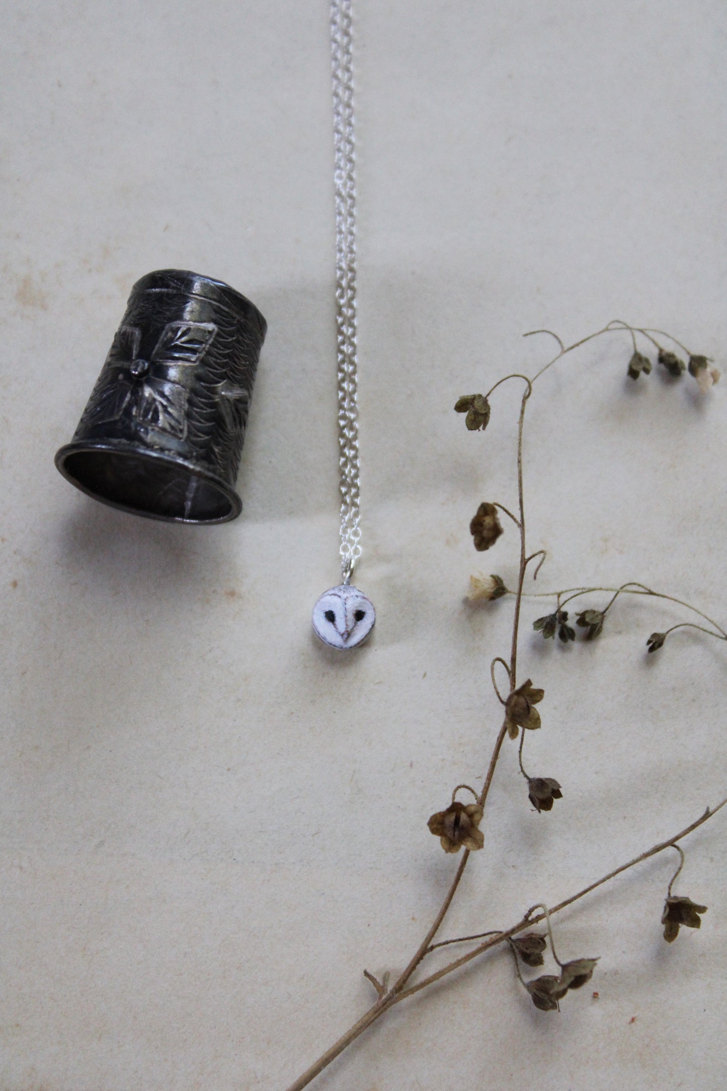Tiny Barn Owl Face Necklace