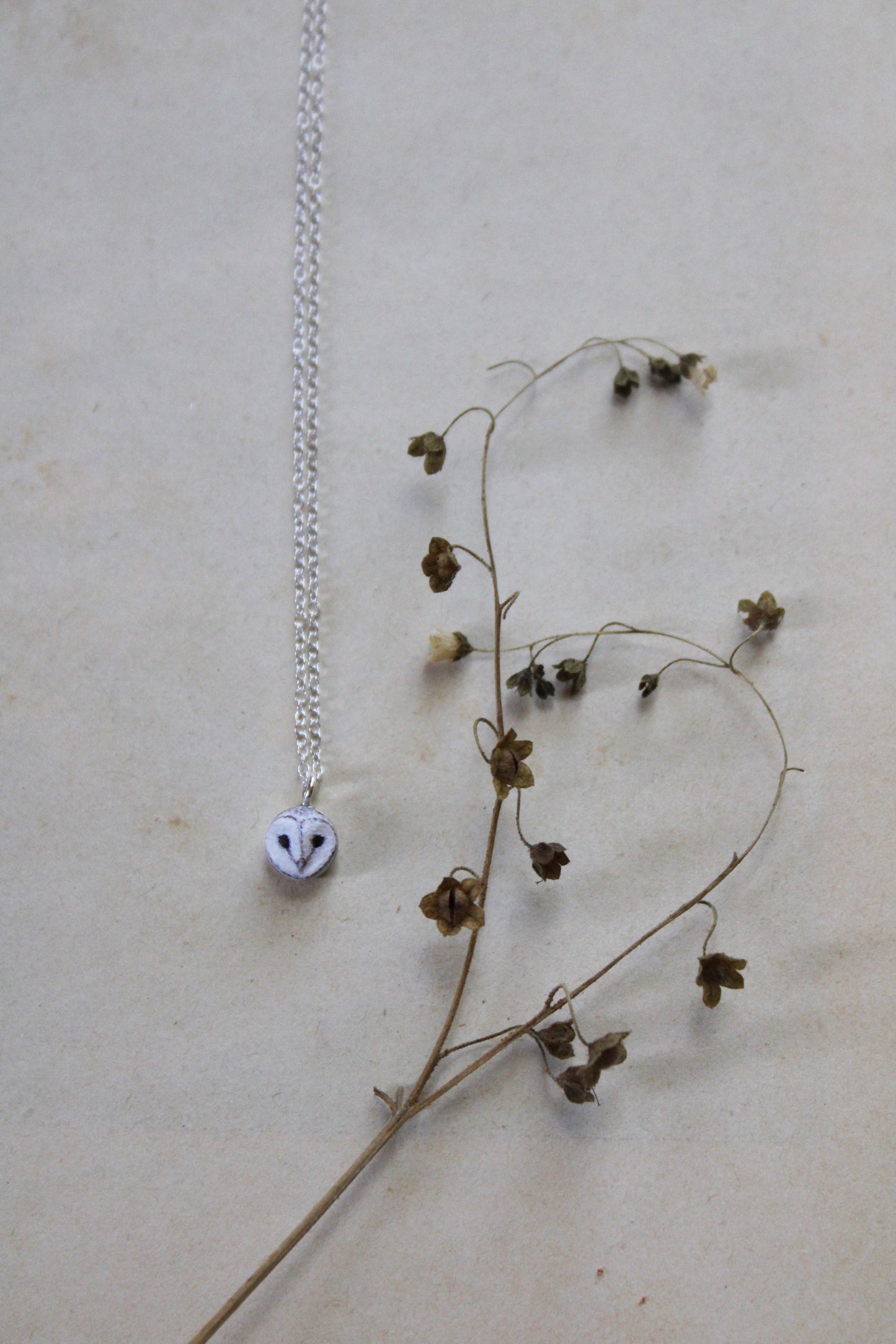 Tiny Barn Owl Face Necklace