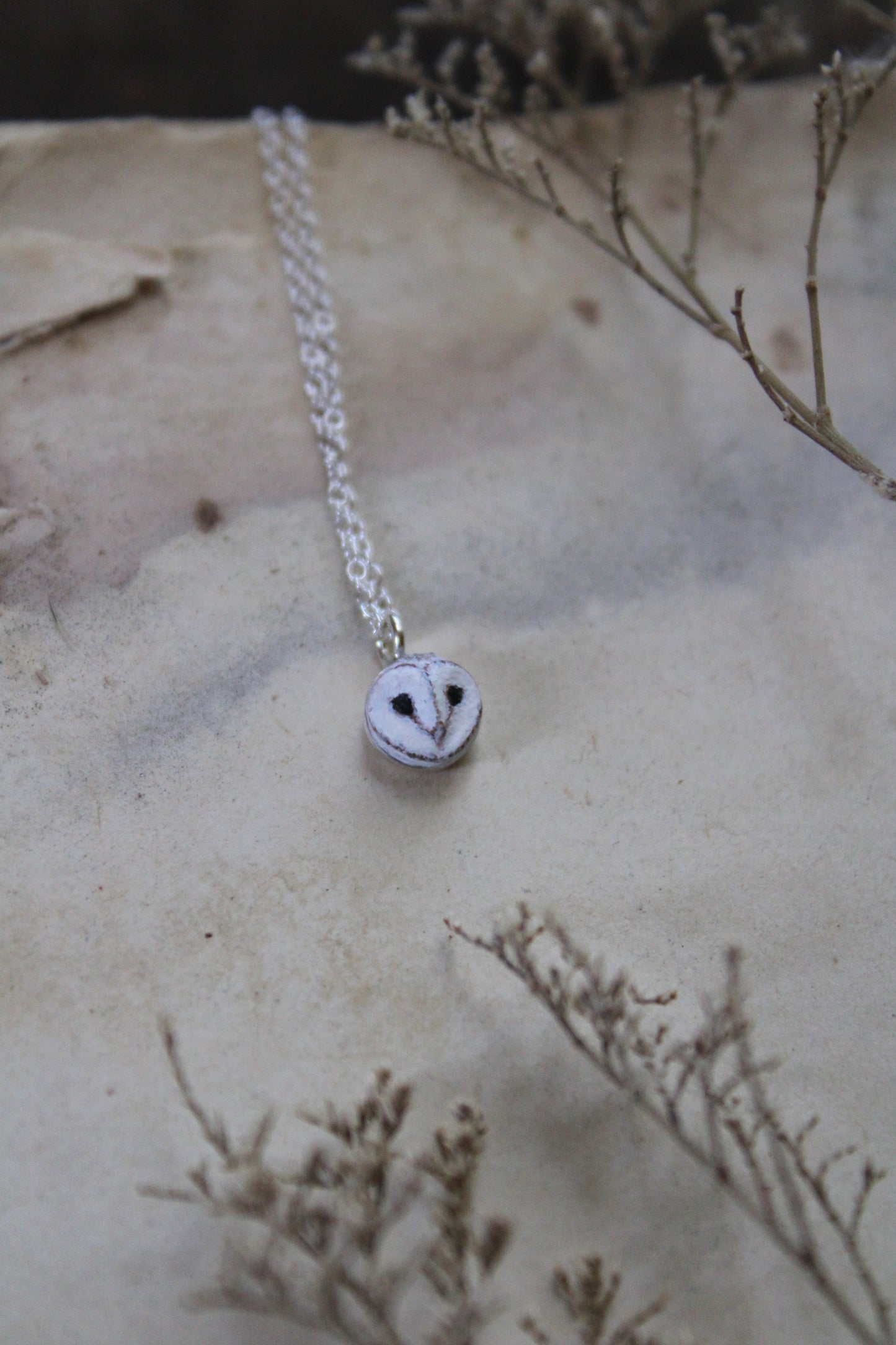 Tiny Barn Owl Face Necklace