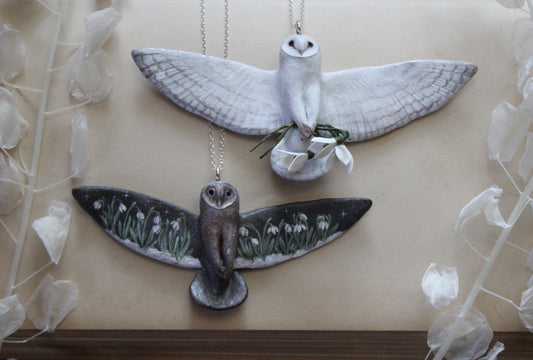 Snowdrop Barn Owl Necklaces