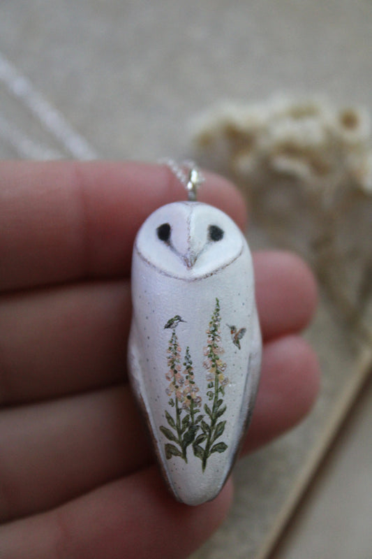 Foxglove and Hummingbird Barn Owl Necklace