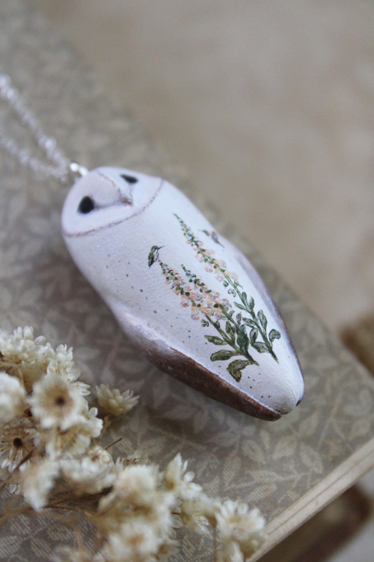 Foxglove and Hummingbird Barn Owl Necklace