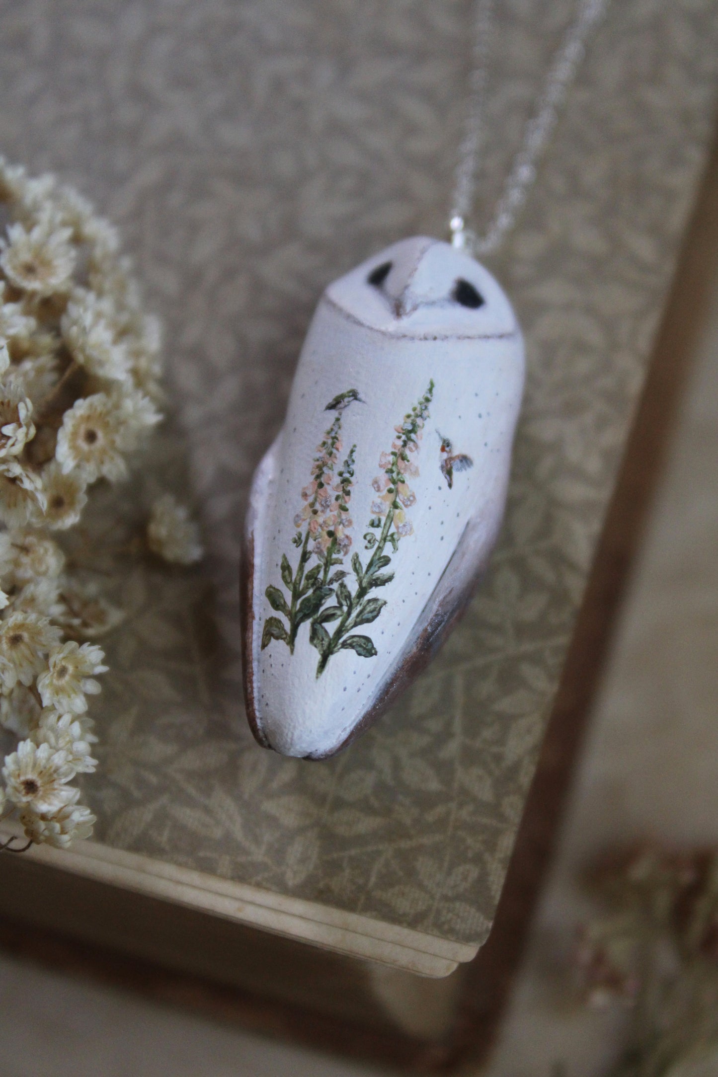 Foxglove and Hummingbird Barn Owl Necklace