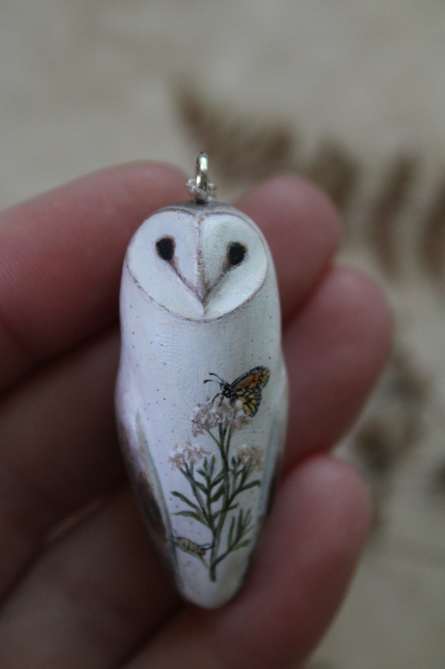 Monarch Butterfly and Milkweed Barn Owl Necklace