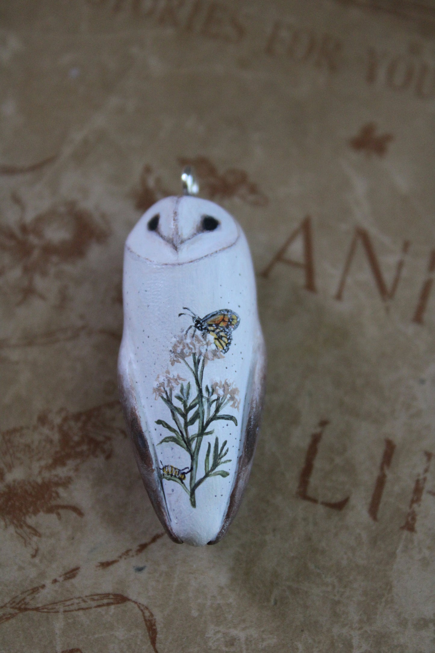 Monarch Butterfly and Milkweed Barn Owl Necklace