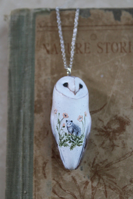 Opossum and Poppy Barn Owl Necklace